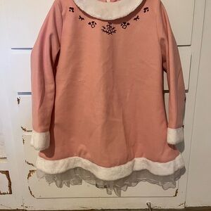 Pink Faux-Fur Trim A-Line Dress